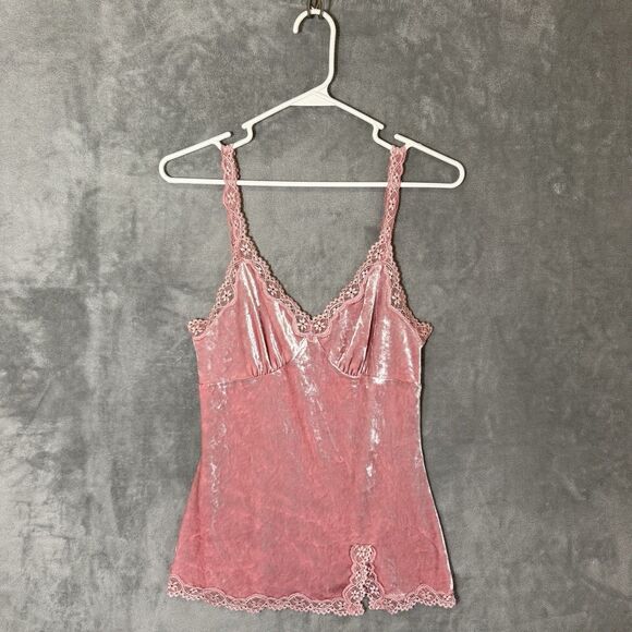 VTG Y2K Express Babydoll Tank Top Small Velvet/Lace Trim Coquette Boho Fairy 90s - Picture 1 of 10